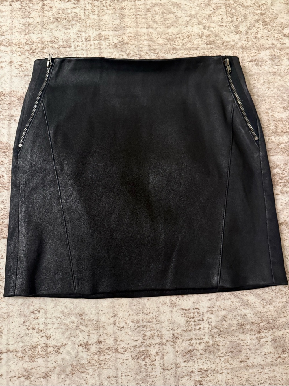 Theory Black Leather Mini Skirt with Zip Pockets